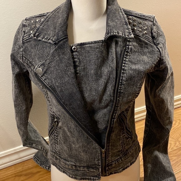 Vintage Ardene Black Jean Jacket Stud Embellished Full Zip (Size Medium) Women’s - Picture 4 of 14